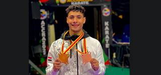 President Abdel Fattah El-Sisi honors Moamen Sabry, Mansoura University Club player, for winning the gold in the African Karate Games Championship (Ghana) 2024